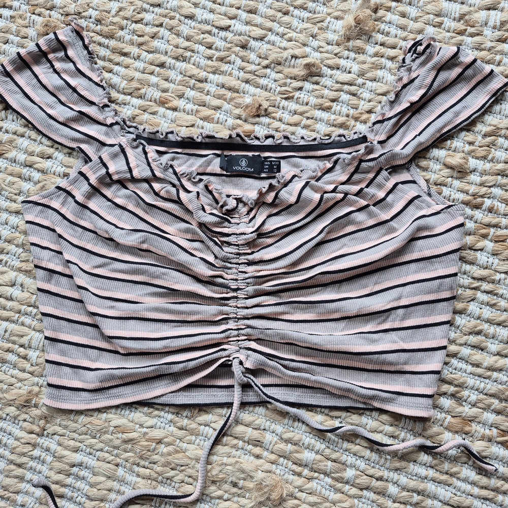Closing Out Bu Dle And Save Volcom Striped Pink and Black Crop Top